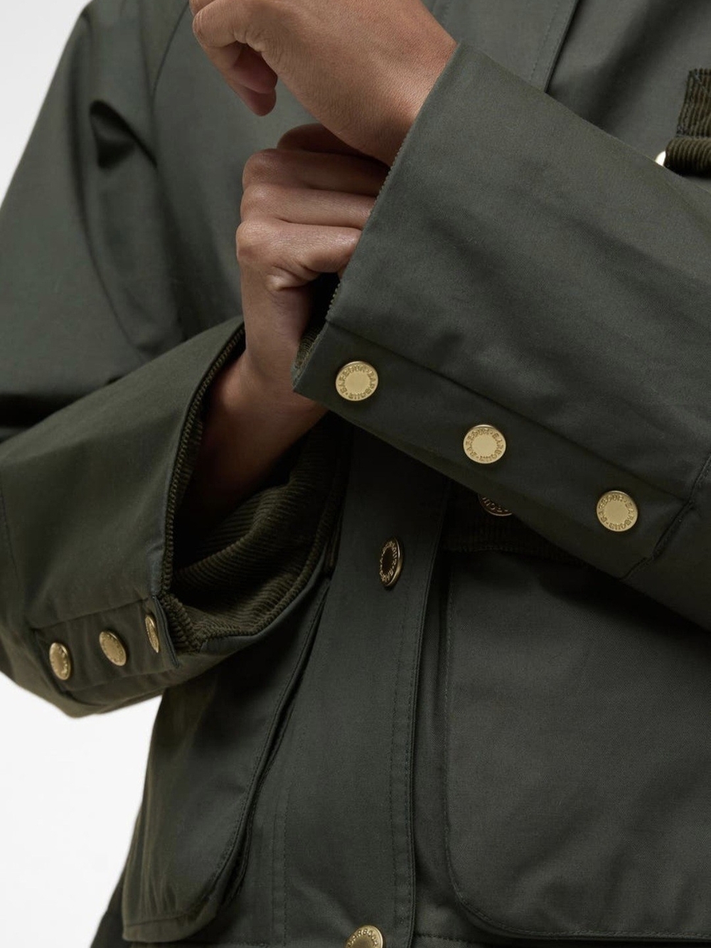 Barbour Phoebe Casual Cropped Jacket Olive Green Corduroy Trim Size US 6 - Picture 4 of 10